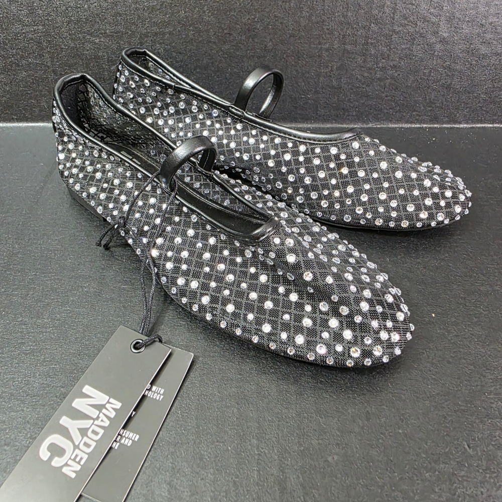 Madden NYC W MNYC Mesh Flat Black Rhinestone Mary Jane Shoes Size 6 NEW